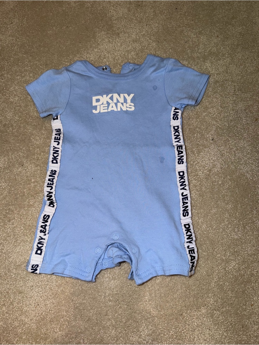 DKNY Light Blue Logo-Trim Baby One-Piece